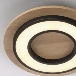 LED Deckenleuchte schwarz rund Metall und Holzdekor 3000K warmweiß