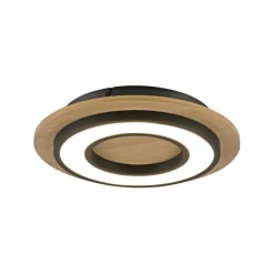 LED Deckenleuchte schwarz rund Metall und Holzdekor 3000K warmweiß