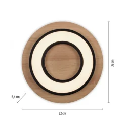 LED Deckenleuchte schwarz rund Metall und Holzdekor 3000K warmweiß