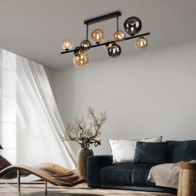 LED Deckenleuchte schwarz rund Rauchglas Amberglas warmweiß