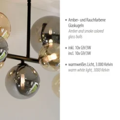 LED Deckenleuchte schwarz rund Rauchglas Amberglas warmweiß