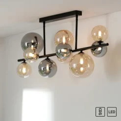 LED Deckenleuchte schwarz rund Rauchglas Amberglas warmweiß