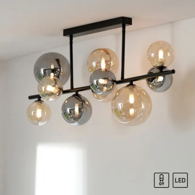 LED Deckenleuchte schwarz rund Rauchglas Amberglas warmweiß