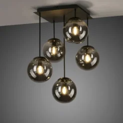 LED Deckenleuchte, schwarz, schlicht, zeitlos, 5 flammige Deckenlampe