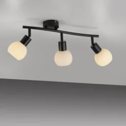 LED Deckenleuchte schwarz Spots 3 flammig drehbar schwenkbar Opalglas