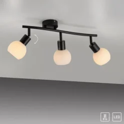 LED Deckenleuchte schwarz Spots 3 flammig drehbar schwenkbar Opalglas