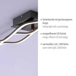 LED-Deckenleuchte, schwarz, Wellendesign, 139,5cm lang, modern