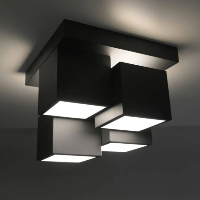 LED Deckenleuchte schwarz Würfelform mit Backlight Wohnzimmer