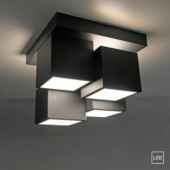 LED Deckenleuchte schwarz Würfelform mit Backlight Wohnzimmer