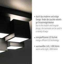LED Deckenleuchte schwarz Würfelform mit Backlight Wohnzimmer
