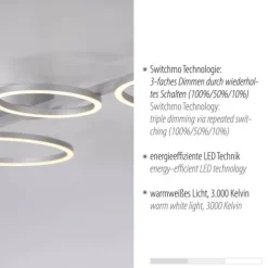 LED Deckenleuchte silber dimmbar in 3 Stufen Ringform Memoryfunktion