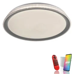 LED-Deckenleuchte, silber, dimmbar, App, Fernbedienung