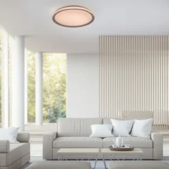 LED-Deckenleuchte, silber, dimmbar, App, Fernbedienung