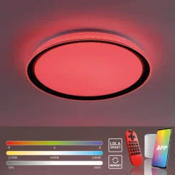 LED-Deckenleuchte, silber, dimmbar, App, Fernbedienung