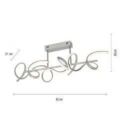 LED-Deckenleuchte, silberfarben, 3 geschwungene Leuchtarmen, Dimmfunktion
