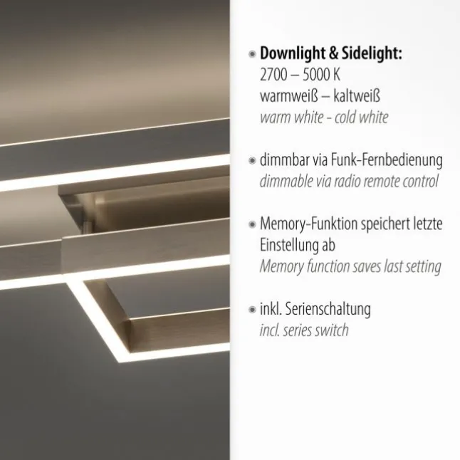 LED Deckenleuchte silberfarbig rechteckig dimmbar CCT Memoryfunktion