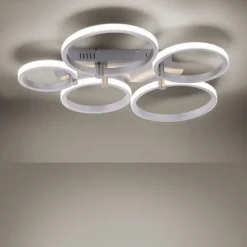 LED Deckenleuchte silber 5-flammig, modern, Ring, futuristisch