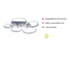 LED Deckenleuchte silber 5-flammig, modern, Ring, futuristisch