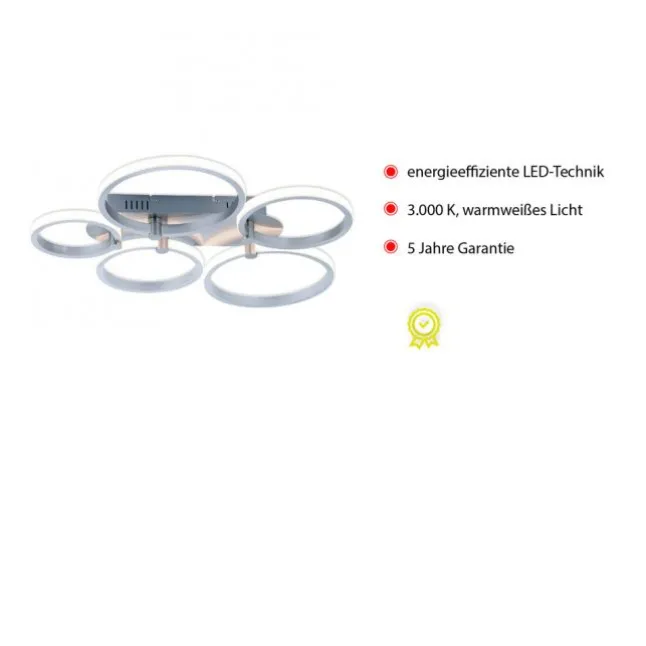 LED Deckenleuchte silber 5-flammig, modern, Ring, futuristisch