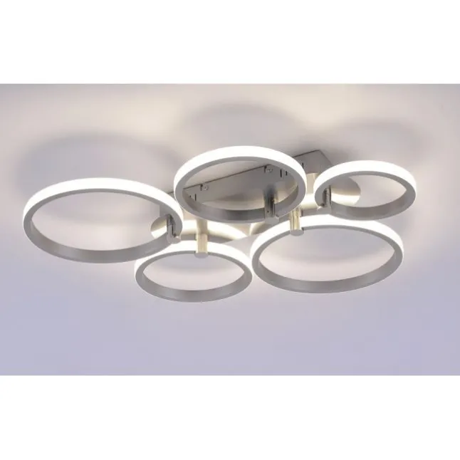 LED Deckenleuchte silber 5-flammig, modern, Ring, futuristisch