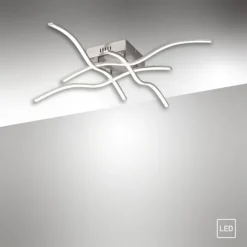 LED Deckenleuchte silber, 4 Leuchtarme, geschwungene Rautenform, warmweiß