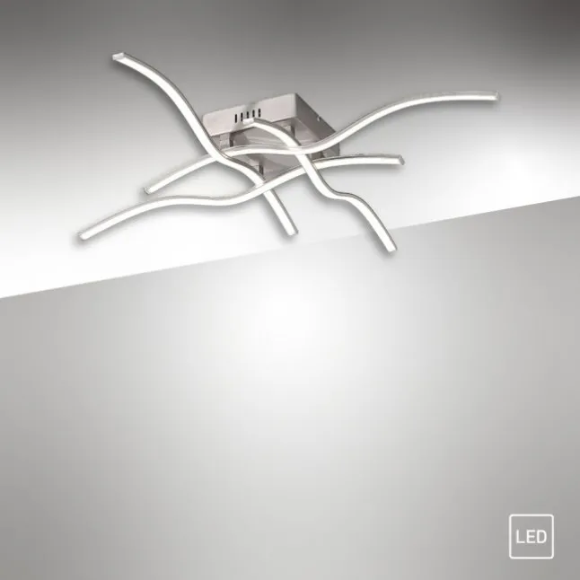LED Deckenleuchte silber, 4 Leuchtarme, geschwungene Rautenform, warmweiß