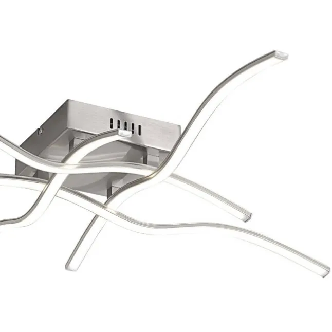 LED Deckenleuchte silber, 4 Leuchtarme, geschwungene Rautenform, warmweiß