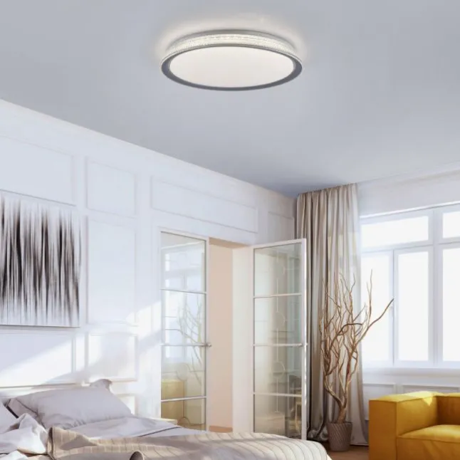 LED Deckenleuchte, silber, rund, dimmbar, warmweiß, 3000K