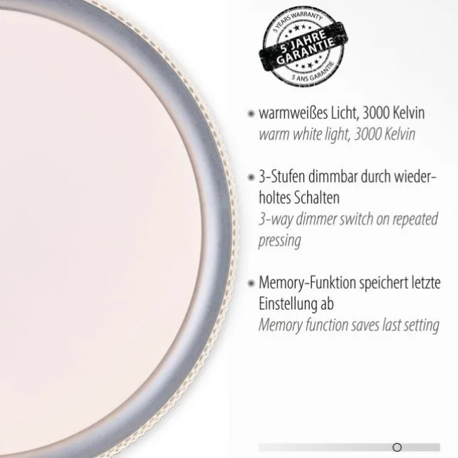 LED Deckenleuchte, silber, rund, dimmbar, warmweiß, 3000K