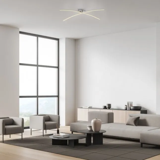 LED Deckenleuchte SIMON, silber, länglich, warmweiß, Leuchtenarm drehbar