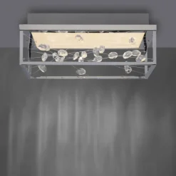 LED Deckenleuchte SKINA, chrom, quadratisch dimmbar, Funk-Fernbedienung