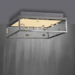 LED Deckenleuchte SKINA, chrom, quadratisch dimmbar, Funk-Fernbedienung