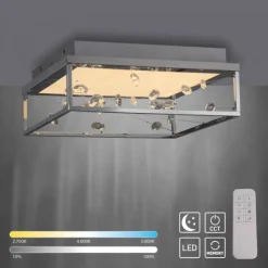LED Deckenleuchte SKINA, chrom, quadratisch dimmbar, Funk-Fernbedienung