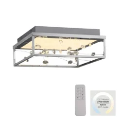 LED Deckenleuchte SKINA, chrom, quadratisch dimmbar, Funk-Fernbedienung