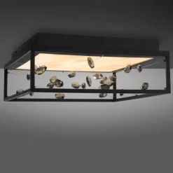 LED Deckenleuchte SKINA, schwarz, quadratisch, dimmbar, Funk-Fernbedienung, Memory