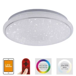LED-Deckenleuchte, Smart Home fähig, RGB+W, Kristalloptik, Fernbedienung, CCT
