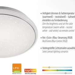 LED-Deckenleuchte, Smart Home fähig, RGB+W, Kristalloptik, Fernbedienung, CCT