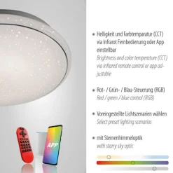 LED Deckenleuchte, Smart Home fähig, RGB+W, Fernbedienung, Sternenhimmeloptik