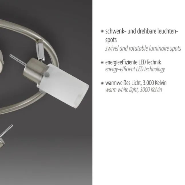 LED-Deckenleuchte, Stahl, blendfrei, satiniertes Glas, Ø 39cm, Strahler