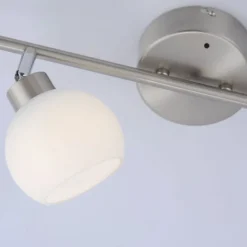 LED-Deckenleuchte, stahlfarben, 2-flammig, Opalglas, inkl. Fernbedienung