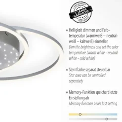 LED-Deckenleuchte, stahlfarben, Fernbdienung, dimmbar, CCT