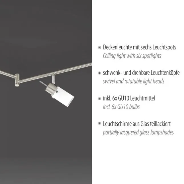 LED-Deckenleuchte, stahlfarben, 6-flammig, verstellbar, GU10