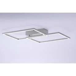 LED Deckenleuchte, stahlfarben, 2-flammig, dimmbar, geometrisches Design