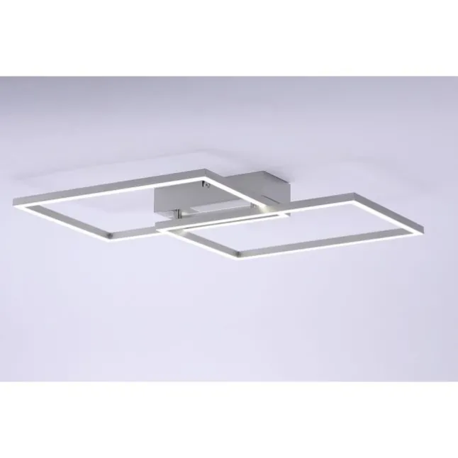 LED Deckenleuchte, stahlfarben, 2-flammig, dimmbar, geometrisches Design