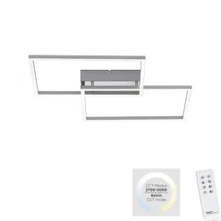 LED Deckenleuchte, stahlfarben, 2-flammig, dimmbar, geometrisches Design