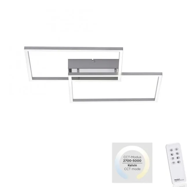 LED Deckenleuchte, stahlfarben, 2-flammig, dimmbar, geometrisches Design