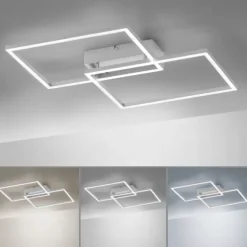 LED Deckenleuchte, stahlfarben, 2-flammig, dimmbar, geometrisches Design