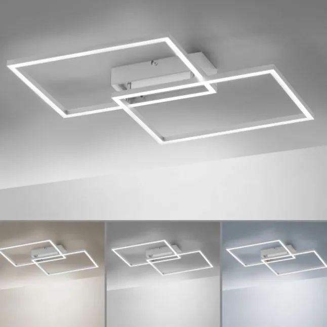 LED Deckenleuchte, stahlfarben, 2-flammig, dimmbar, geometrisches Design