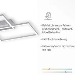 LED Deckenleuchte, stahlfarben, 2-flammig, dimmbar, geometrisches Design