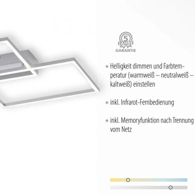 LED Deckenleuchte, stahlfarben, 2-flammig, dimmbar, geometrisches Design